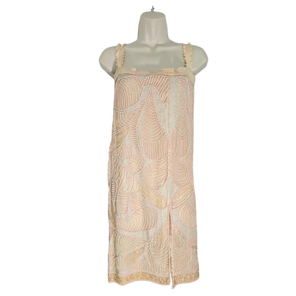 Judith‎ Ann Creations Women's Vintage Peach Beaded Sequin Silk Dress Size M